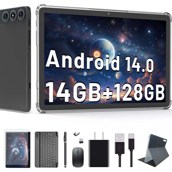 10Inch Android 14 Tablet,4G Cellular Tablet with 128GB ROM+14(8+6)GB RAM,5G Wifi,Octa-Core,13Mp Camera,Gps,1Tb Expand,Fhd Ips,Incell Touch Screen,Face Unlock,Split-Screen,Android Tablet with Keyboard - Puck's