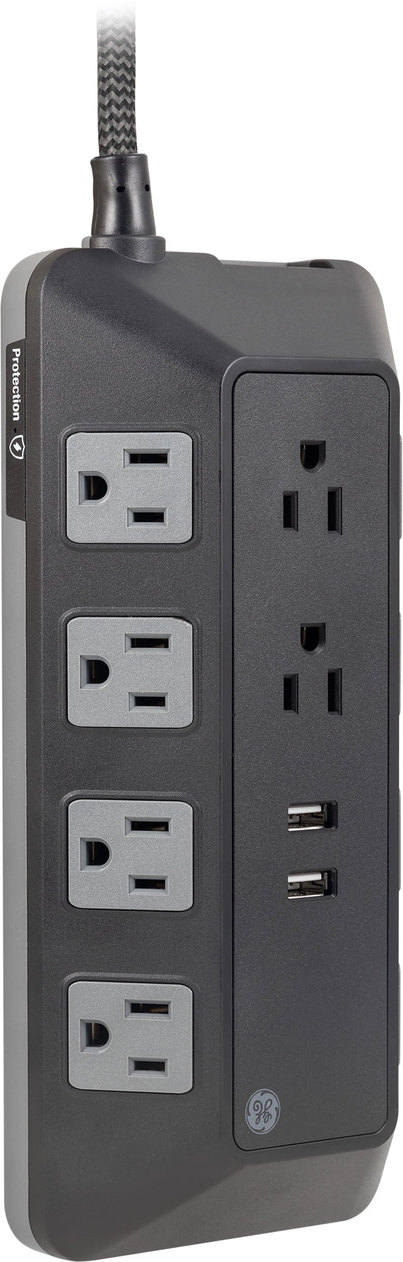 Adapt 10-Outlet Sur Protector Power Strip, USB Hub, 4Ft Braided Cord, Black
