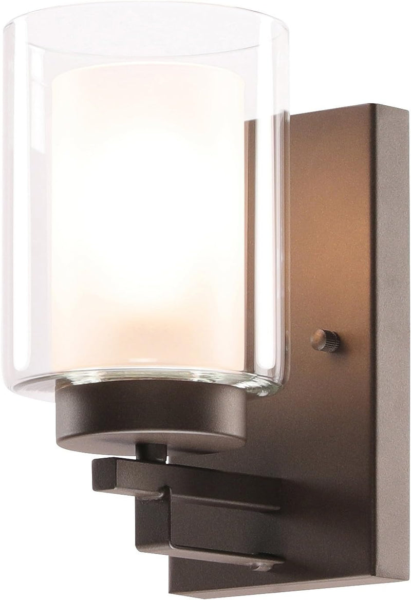 Wall Light 1 Light Bathroom Vanity Lighting with Dual Glass Shade in Dark Bronze Indoor Wall Mount Light XB-W1195-1-DB - Puck's