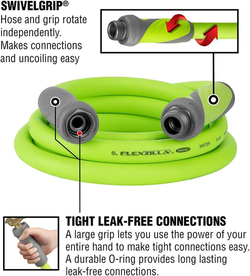 Garden Lead-In Hose with Swivelgrip, 5/8 In. X 10 Ft., Heavy Duty, Lightweight, Drinking Water Safe, Zillagreen - HFZG510YWS-E - Puck's