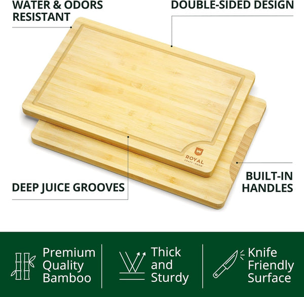 Wooden Cutting Boards for Kitchen Meal Prep & Serving - Bamboo Wood Cutting Board Set - Charcuterie & Chopping Butcher Block for Meat - Kitchen Gadgets Gift - Puck's