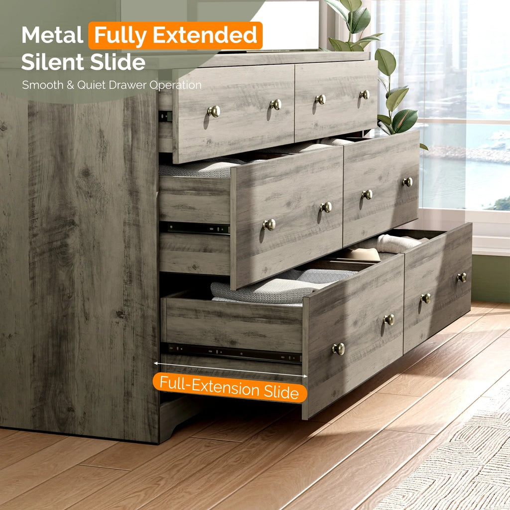 6 Drawer Double Dresser, Kids Dresser, Nursery Dresser Drawer Organizer, Chest of Drawers,59" D X 15.75" W X 32" H, Gray - Puck's