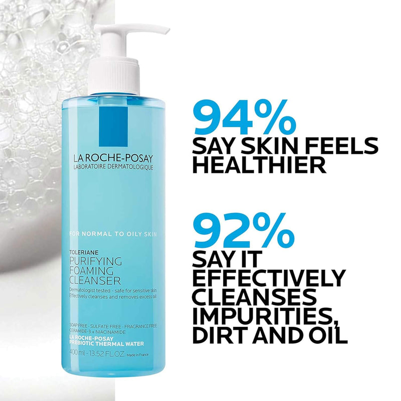 Toleriane Purifying Foaming Facial Cleanser, Niacinamide + Ceramides + Prebiotic Thermal Water, Oil Free Face Wash for Oily Skin, Pore Cleanser Safe for Sensitive Skin, Soap Free - Puck's