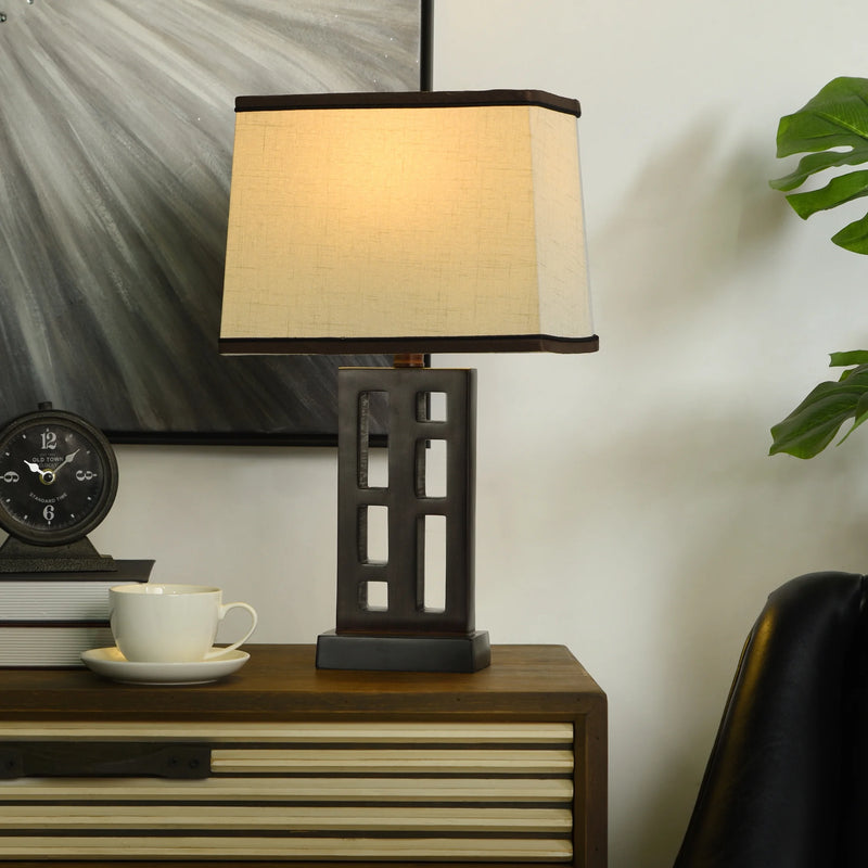Better Homes & Gardens Open Works Lamp with Shade, Walnut, 11"L X 7"W X 19"H - Puck's