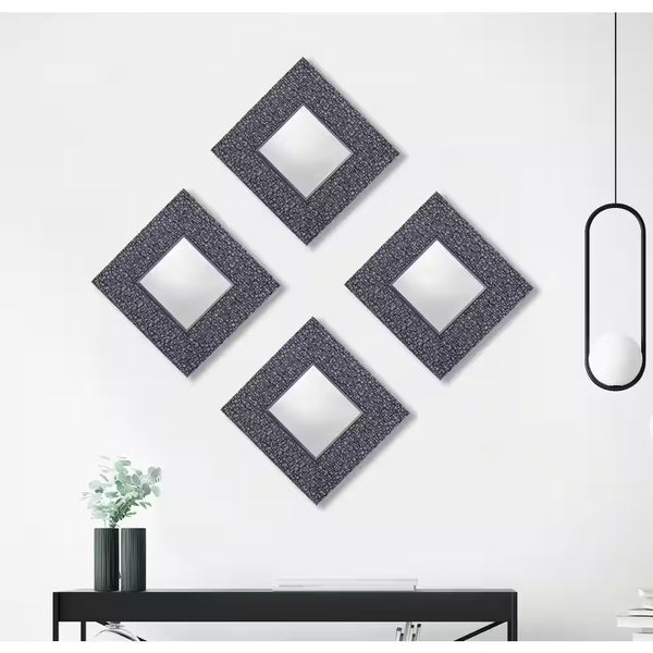 11.25 X 11.25 Inches Set of 4 Accent Wall Mirrors Silver Grey Mosaic Wall Decor - Puck's