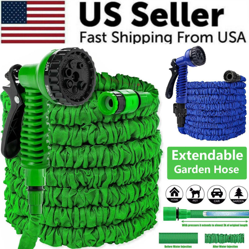 Expanding Expandable Flexible Garden Water Hose W Spray Nozzle 25, 50, 75, 100FT - Puck's