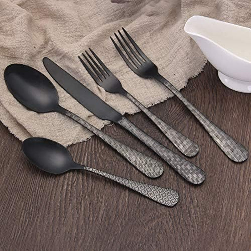 Matte Black Silverware Set, Satin Finish 20-Piece Stainless Steel Flatware Set,Kitchen Utensil Set Service for 4,Tableware Cutlery Set for Home and Restaurant, Dishwasher Safe - Puck's