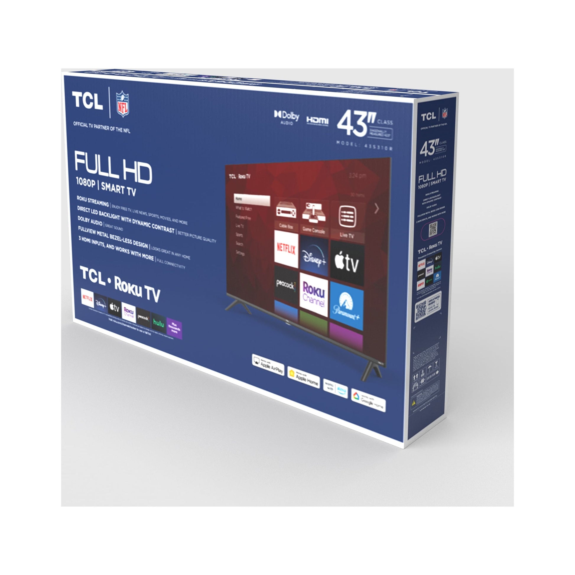 43" Class S3 (43S310R) 1080P FHD LED Smart TV with Roku TV (New) - Puck's