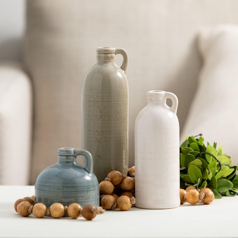 Ceramic Jug Vase Set, Farmhouse Decor, Kitchen, Bedroom, Office, Living Room, Bathroom, & Coffee Table Centerpiece Decorations, Vases for Decor, Mantle & Shelf (CM2431) - Puck's