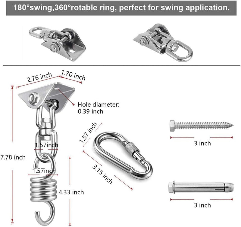 Hammock Chair Hanging Kit for Bedroom, Outdoor Patio Porch Swing Hardware, Heavy Duty Punching Bag Swivel Hanger, Ceiling Mount Hook for Aeorial Yoga Trapeze, Boxing, Tire Rope Swinging - Puck's