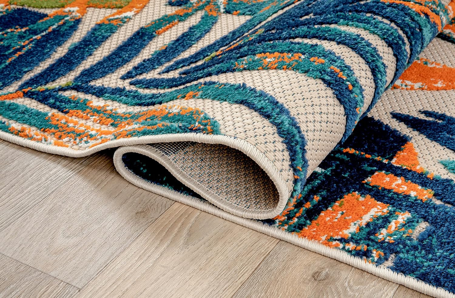 Tropical Floral Leaves Indoor/Outdoor Area Rug 7'10" X 10' Multi - Puck's