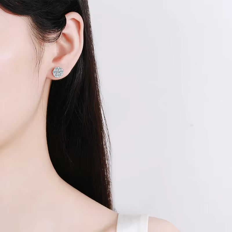 LORIELE Moissanite Diamond Stud Earrings 18K White Gold Plated Silver Flower Eearring for Brilliant Moissanite Party Jewelry - Puck's