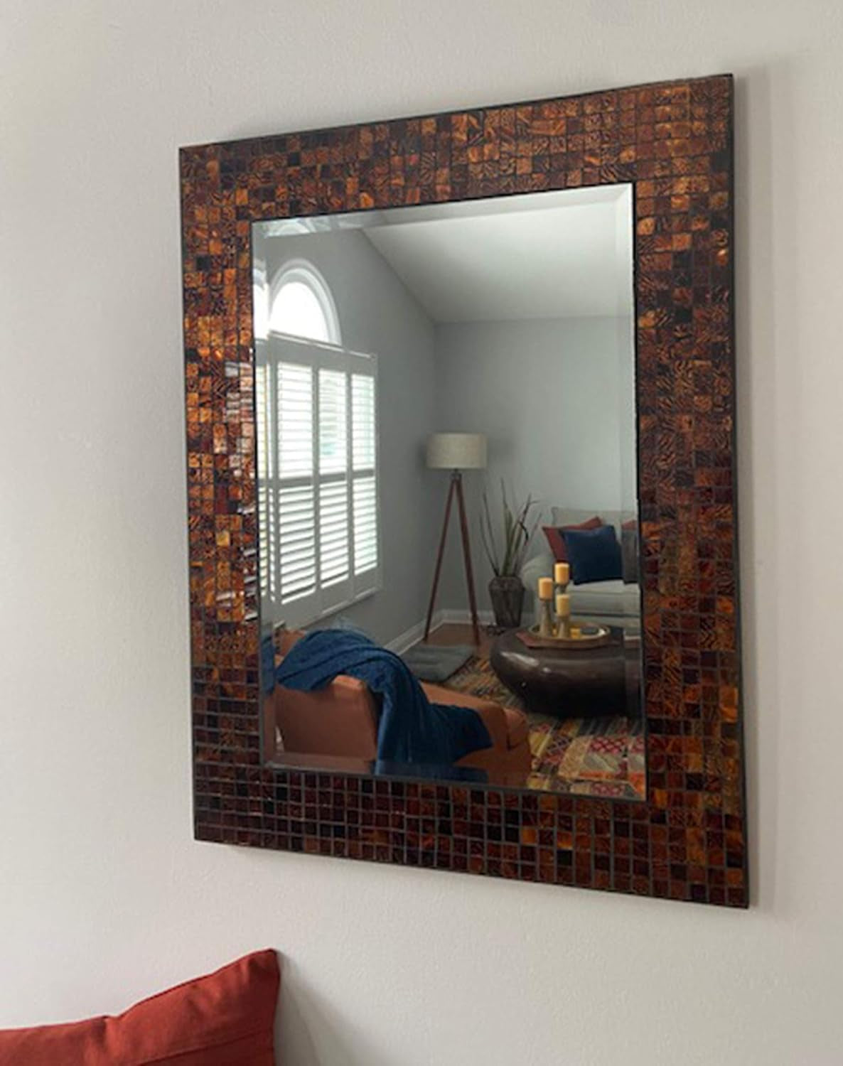 , Decorative Handmade Amber Rectangle Mosaic Beveled Wall Mirror, Frame Measures 31" X 23.5", Beveled Mirror Measures 24" X 15.5" Perfect for Housewarming Gift. (LP307) - Puck's