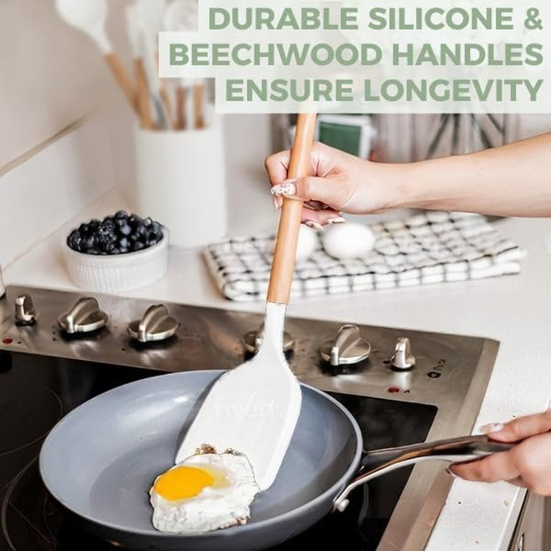 Silicone Kitchen Utensils Set, Heat-Resistant Silicone Utensils for Cooking, Silicone Cooking Utensils, White Utensils Set, Silicone Utensil Set, Silicone Whisk, Cooking Utensils Set - Puck's
