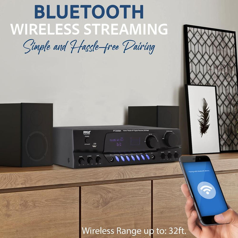 PT250BA Home Theater Wireless Bluetooth Stereo Receiver with Remote Control and FM Antenna - Puck's