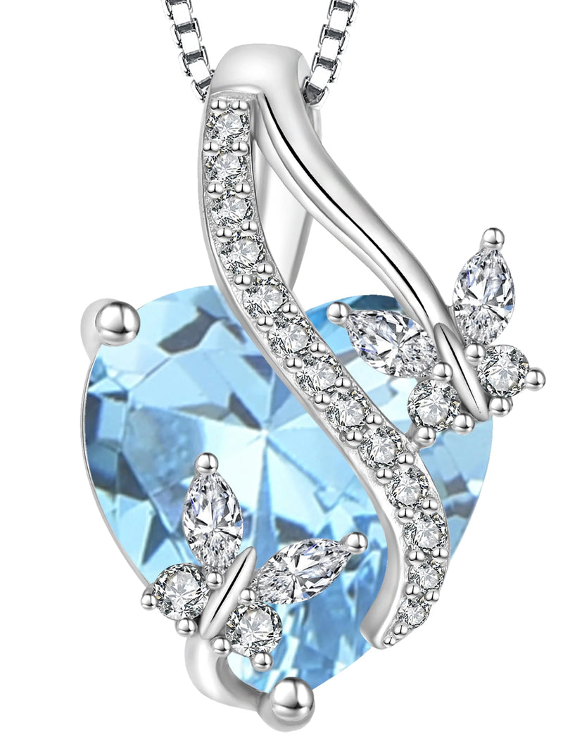 Infinite Heart Pendant Sterling Silver Butterfly Necklace for Women Jewelry Gift with Birthstone March Created Aquamarine - Puck's