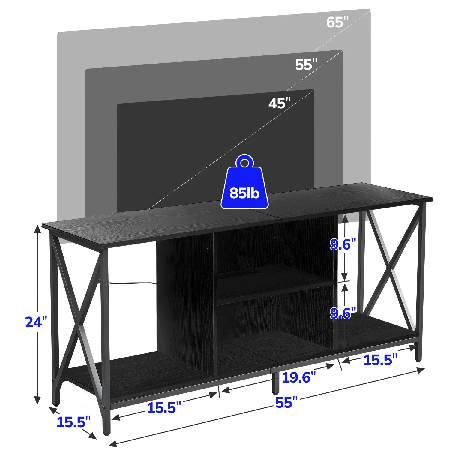 TV Stand for TV up to 65 Inches, TV Console Table with Led Lights & Power Outlets, Black - Puck's