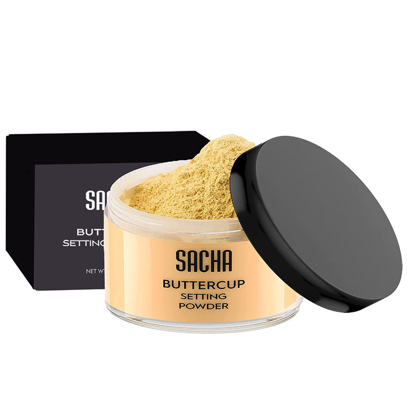 Sacha BUTTERCUP Setting Powder. No Ashy Flashback. Blurs Fine Lines and Pores. Loose, Translucent Face Powder to Set Makeup Foundation or Concealer. for Medium to Dark Skin Tones, 1.75 Oz. - Puck's