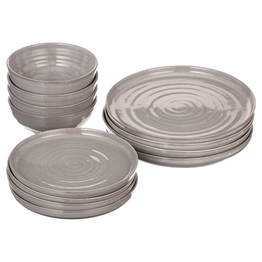 -Collins Grey Stoneware 12-Piece Dinnerware Set - Puck's Puck's