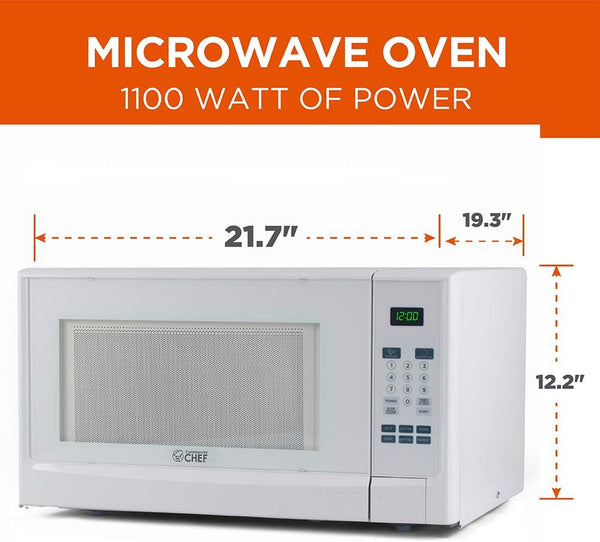 1.4 Cubic Foot Microwave with 10 Power Levels, Small Microwave with Push Button, 1100 Watt Microwave with Digital Control Panels, Countertop Microwave with Timer, White - Puck's