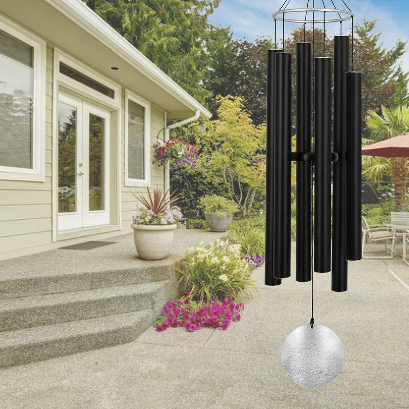 Outdoor Deep Tone,45Inch Sympathy Wind Chimes for outside with 6 Tubes Tuned Relaxing Melody,Memorial Wind Chimes Large for Mom,Garden Decor,Black - Puck's