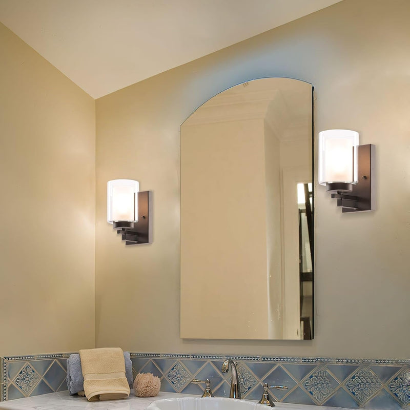 Wall Light 1 Light Bathroom Vanity Lighting with Dual Glass Shade in Dark Bronze Indoor Wall Mount Light XB-W1195-1-DB - Puck's