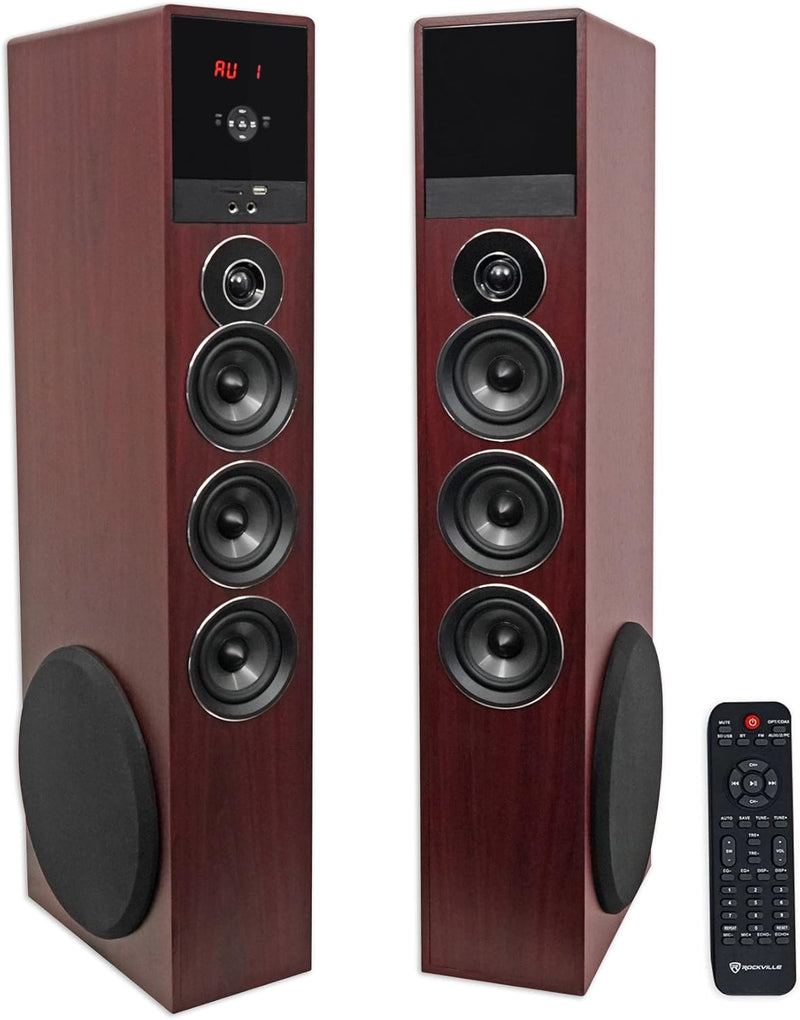 TM150W Powered Home Theater Tower Speaker System, White, 1000W, 10" Subwoofers, Bluetooth, USB/SD Playback, FM Radio, Remote Control, Karaoke Ready, Perfect for Home Entertainment
