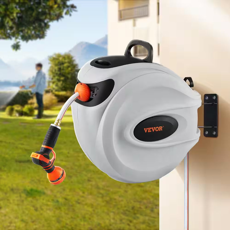 Retractable Hose Reel 5/8 In. Dia X 84 Ft. Garden Water Hose Reel W/9-Pattern Nozzle 180° Swivel Bracket Wall-Mounted - Puck's