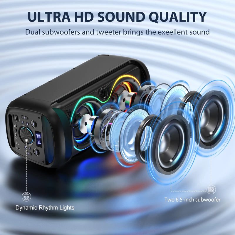 Speaker, Big Bluetooth Speaker with DJ Lights, Portable Large Outdoor Speakers Wireless Bluetooth Party Speaker with Remote Control, Stereo Speakers, Graduation Gift, T20