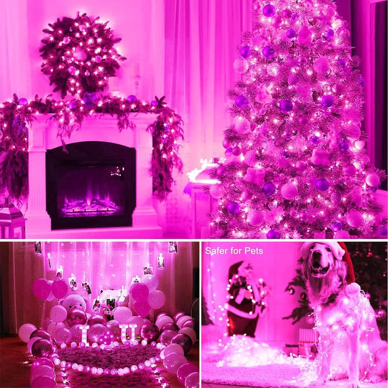 Fairy Lights Outdoor String Lights 33Ft 100 LED with Memory Modes Controller, Extendable Christmas Lights Decorations for Wedding, Christmas, Party, Patio, Indoor Outdoor (Pink) - Puck's