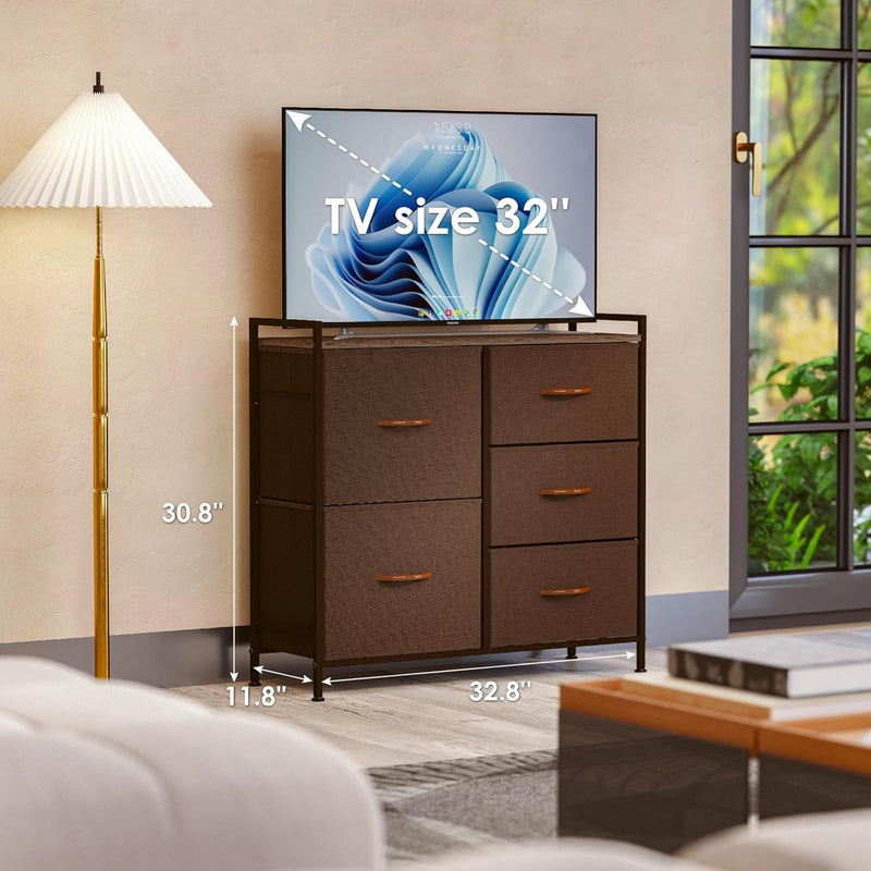 Dresser for Bedroom, Dresser for Closet with 5 Drawers, Small Fabric Dresser & Chests of Drawers for Kids Bedroom,Nursery, Living Room, Hallway (Brown) - Puck's