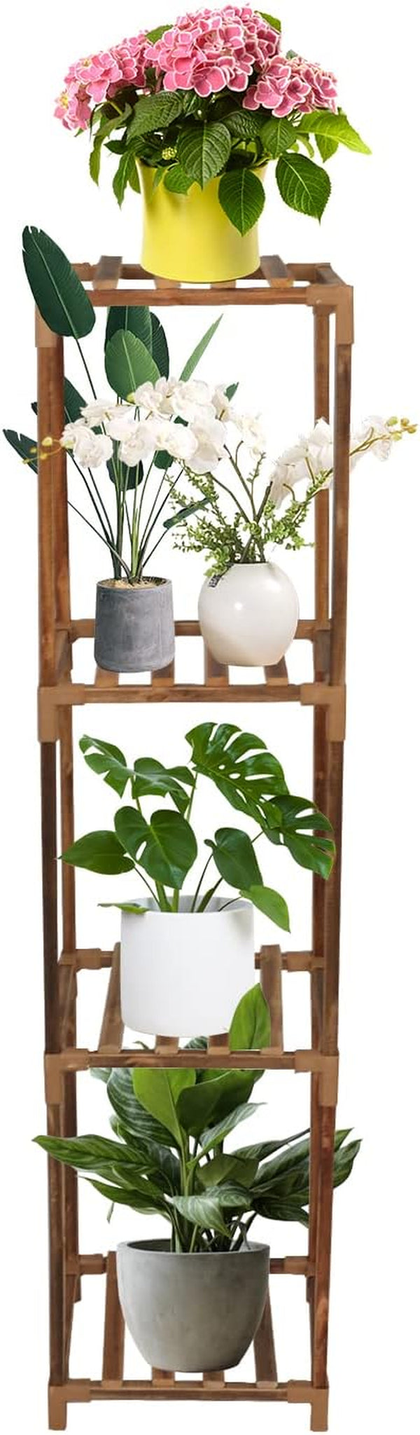 Wood Plant Stand Indoor, Tall Plant Shelf Flower Pot Stands Outdoor, Small Space Planter Stands Holder Shelves for Corner Living Room Garden (4 Pots) - Puck's