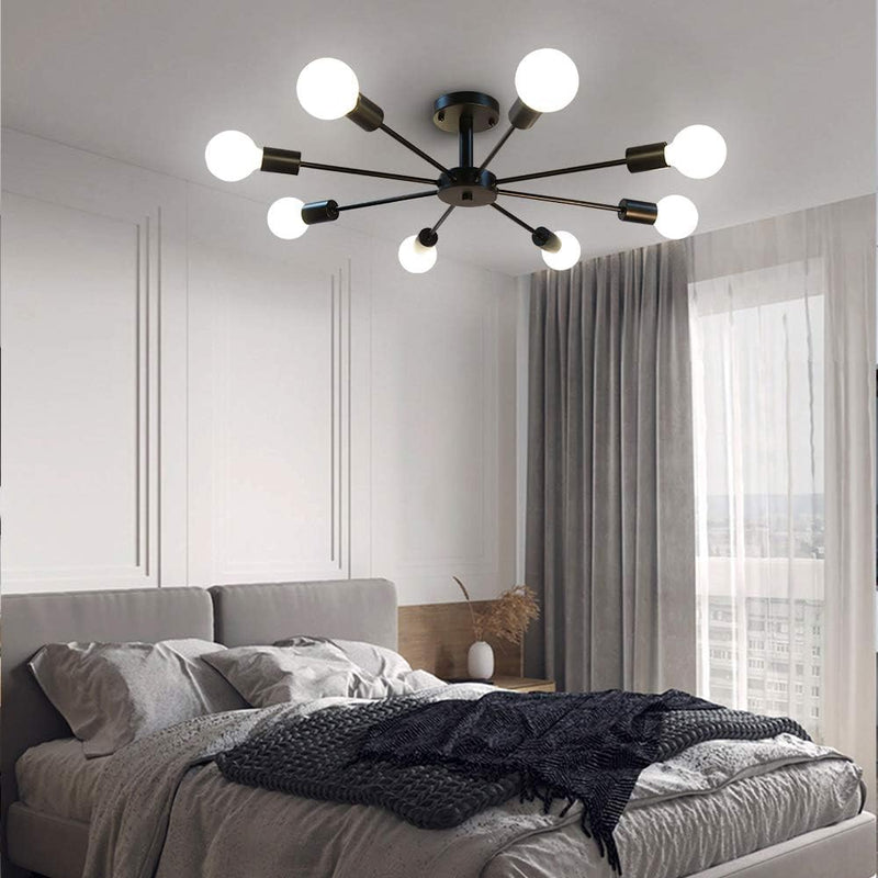 Black Sputnik Ceiling Light Fixtures Flush Mount Industrial Chandelier Lighting Modern Hanging Pendant Lighting for Bedroom Kitchen Island Dining Room 8 Lights, Black - Puck's