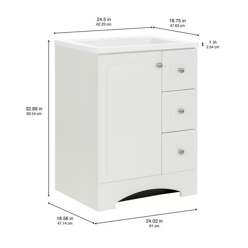 Lancaster 25 In. W  Single Sink White Bath Vanity with White Cultured Marble Top (Assembled) - Puck's