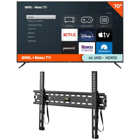 . 70” Class 4K UHD (2160P) LED Roku Smart Television HDR (100012588) and . Fixed TV Wall Mount for 32" to 86" Tvs, Holds up to 120 Lbs - Puck's Puck's