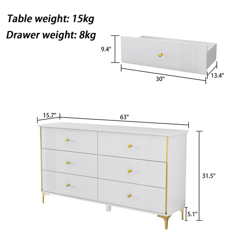 White 6-Drawer Standard Dresser - Puck's