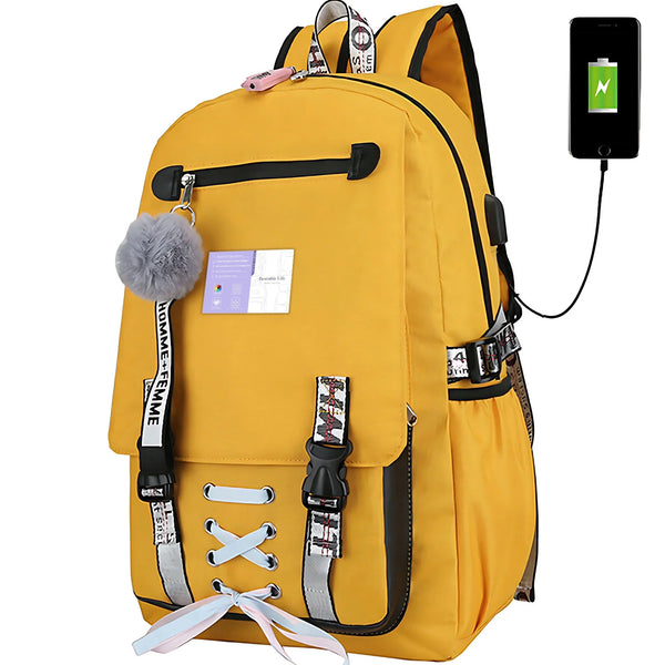 Women Girls School Bag Waterproof Teenage Backpack with anti Theft Lock USB Port College Bookbags Student Laptop
