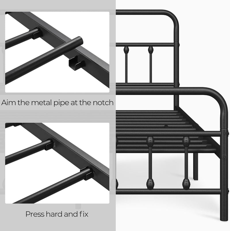 Classic Metal Platform Bed Frame Mattress Foundation with Victorian Style Iron-Art Headboard/Footboard/Under Bed Storage/No Box Spring Needed/Queen Size Black - Puck's