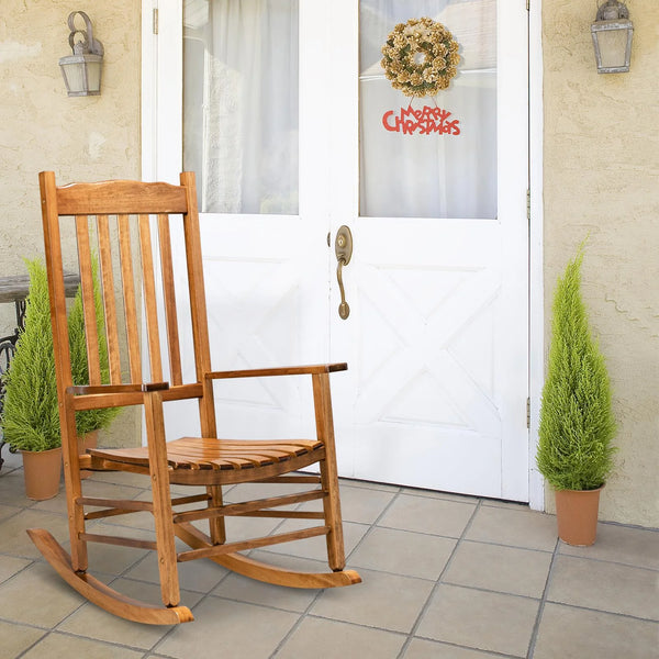 Wood Rocking Chair, Outdoor Wood Rocker for Patio, Garden, Deck, Porch, Original Color - Puck's