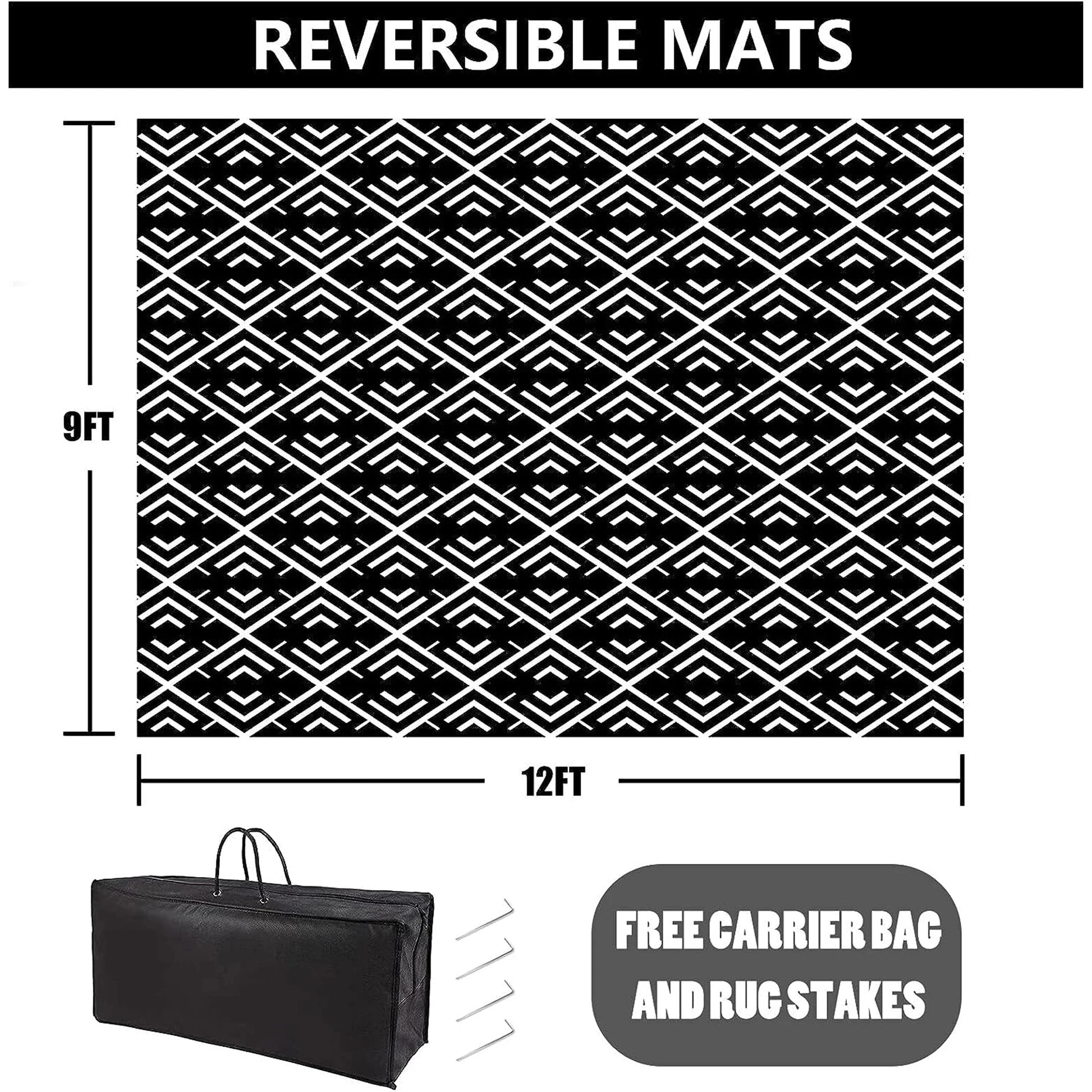 Outdoor Patio Rugs Clearance 9'X12' Waterproof Camping Rugs, RV Rugs for Outside, Deck Rug, Pool, Balcony Rugs - Puck's