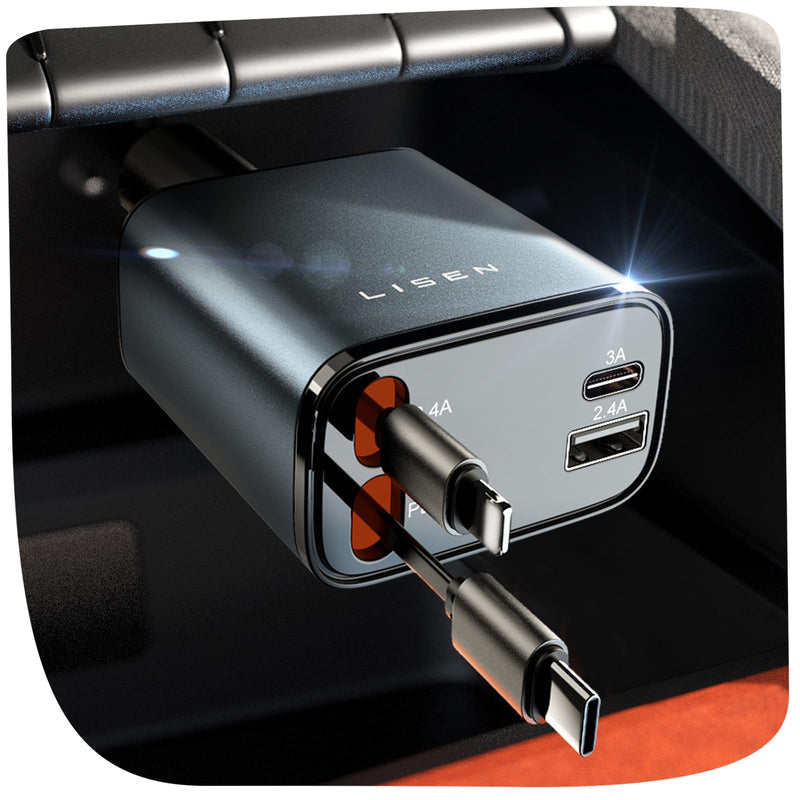 Retractable Car Charger [69W USB C Car Charger - Puck's