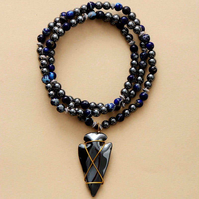 Imperial Jasper & Hematite Steampunk Arrowhead Necklace - Puck's