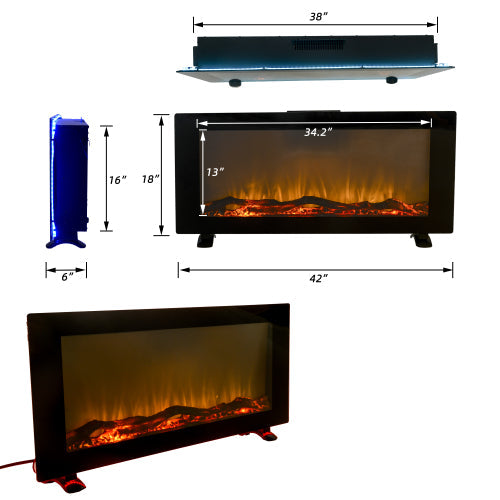 42 Inch Wall-Mounted Electronic Fireplace 10 Colors CSA Certification - Puck's