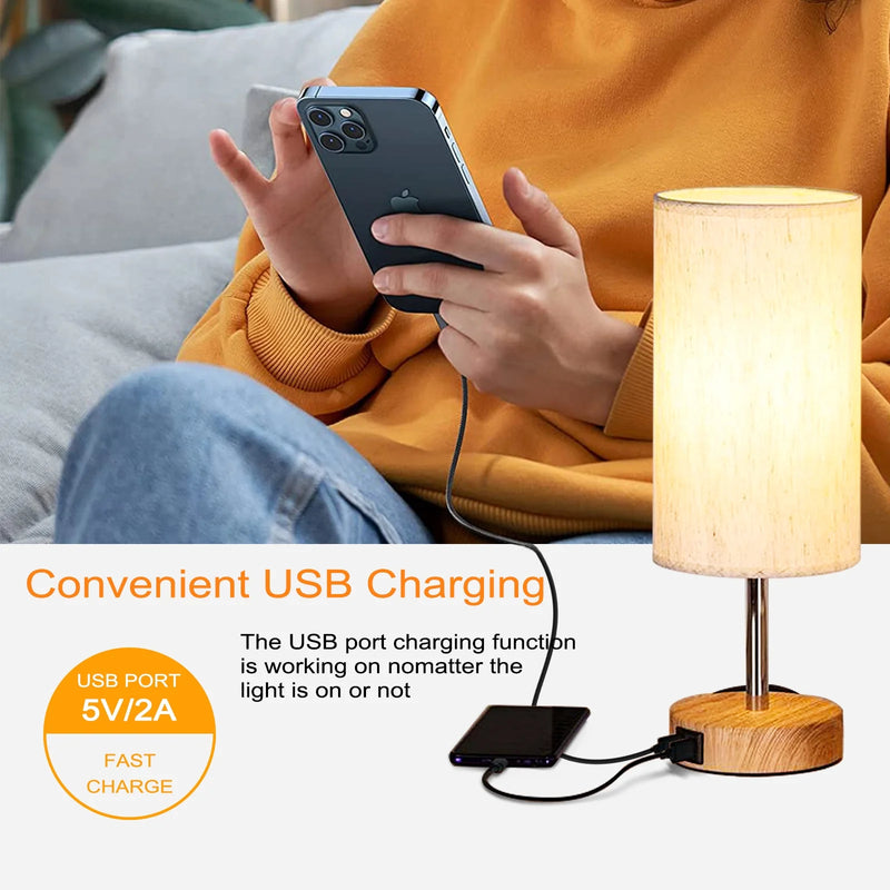 Bedside Lamp, Touch Control Table Lamp with USB A+C Charging Ports & AC Outlet 3-Way Dimmable Nightstand Lamp with Linen Fabric Shade for Bedroom Living Room with Light Bulb
