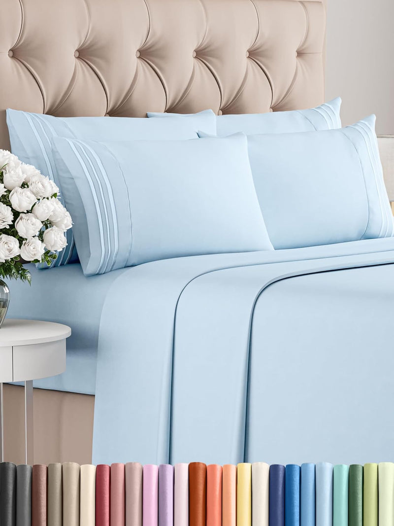 Cal King 6 Piece Sheet Set - Comfy, Breathable & Cooling - Hotel Luxury Bedding for Women, Men, Kids & Teens - 1 Flat & 1 Fitted Sheet & 4 Pillowcases W/Deep Pockets - Soft & Wrinkle Free - Baby Blue - Puck's