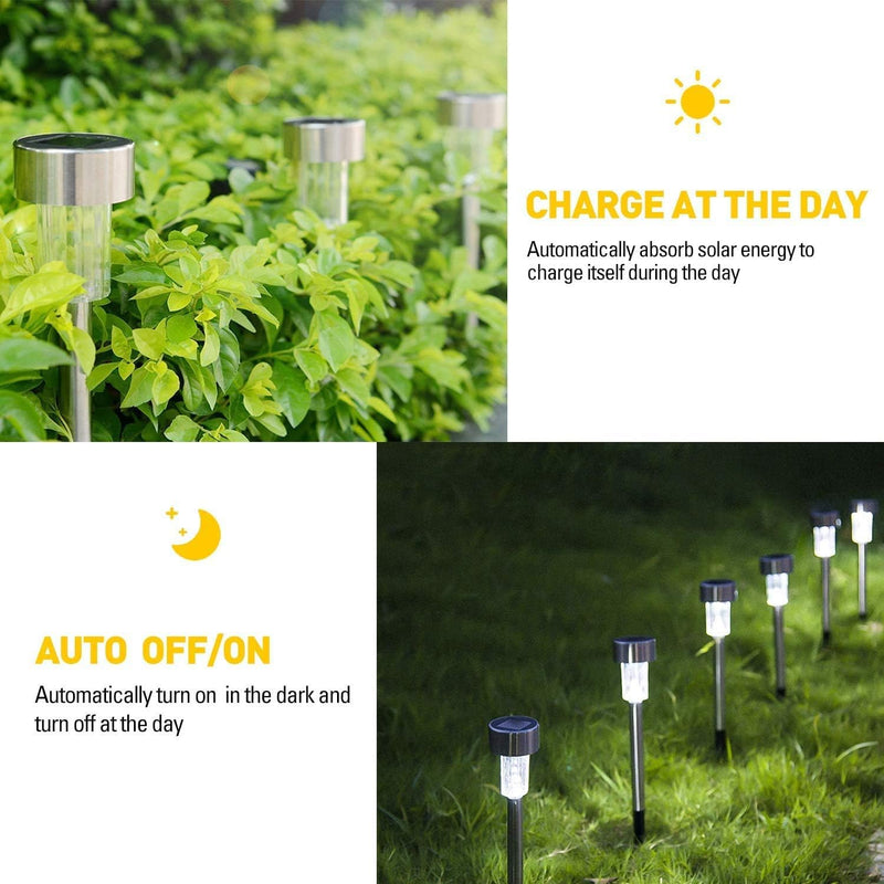 Solar Lights Outdoor, 12Pack Stainless Steel Outdoor Solar Lights - Waterproof, LED Landscape Lighting Solar Powered Outdoor Lights Solar Garden Lights for Pathway Patio Yard -Cool White - Puck's