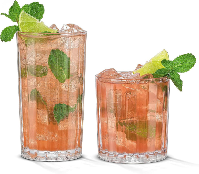 Alina Clear Ribbed Glass Drinking Glass Set, Highball Glasses and Tumbler Glasses - Set of 8 - Puck's