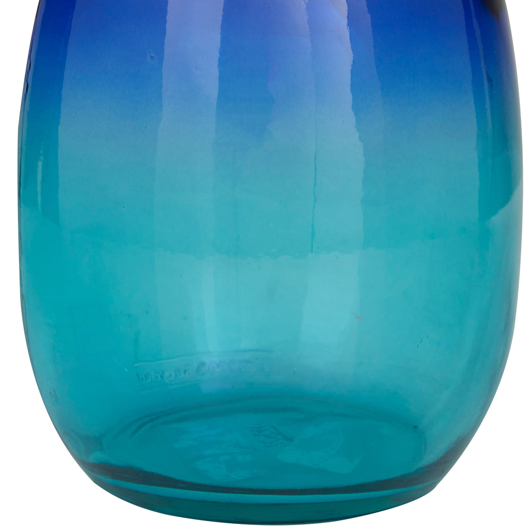 Recycled Glass Bottle Vase Collection Made in Spain - Multiple Sizes - Clear, Blue, Teal, Green Gradient Blue - Jar 6.85W X 6.75L X 10.90H - Puck's
