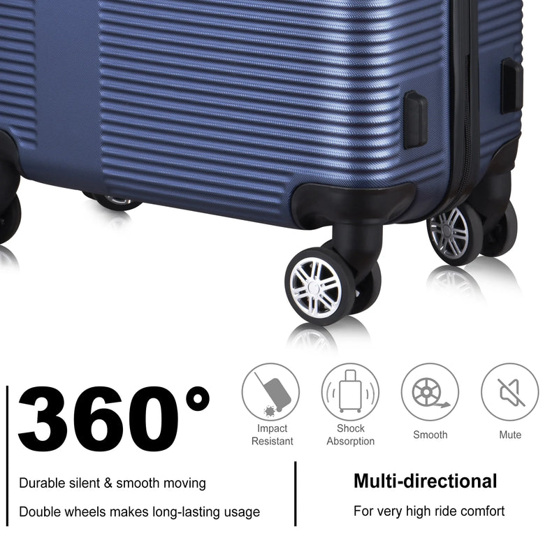 3 Piece Luggage Sets with TSA Lock ABS, Durable Luggage Set, Lightweight Suitcase with Hooks, Spinner Wheels, Cross Stripe Luggage Sets 20In/24In/28In(Dark Blue) - Puck's