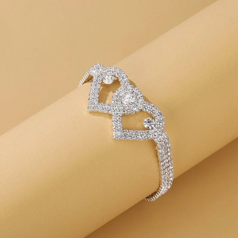 Double Heart Anklet Bracelet Love Barefoot Chain Bling Crystal Ankle Bracelet US - Puck's